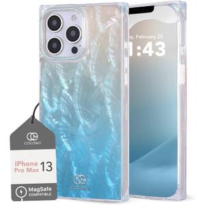 COCOMII Rectangle for iPhone 13 Pro Max Case, Turquoise Real Motherofpearl | Compatible with MagSafe Wireless Charging, Shockproof 10ft Drop Protection, Camera & Screen Protection, Premium Glossy Finish
