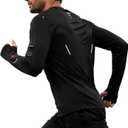 UPF 50+ Long Sleeve Running & Fishing Shirt for Men with Watch & Thumb Hole, Reflective Quick Dry Athletic Tee Shirts (Black, XXL)