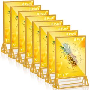 PPH-Sisy Acrylic Sign Holder 5x7 Gold Picture Frame Clear Acrylic Frames Display Stand Double Sided Table Menu Holders for Wedding Table Numbers Restaurant Photos (8 pcs)