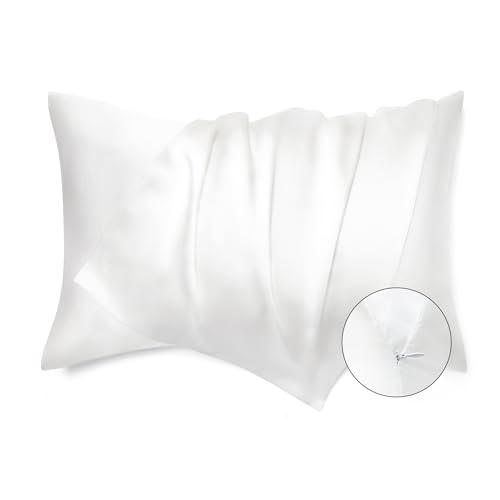 Bedsure Satin Pillowcase with Zipper, Similar to Silk Pillow Cases 2 Pack, Satin King Size Pillow Cases Set of 2, Silky & Soft Pillow Cover for Hair and Skin, Gifts for Women Men, White, 20x36 Inches
