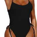 Pink Queen Womens One Piece Swimsuit Ruched High Cut Tummy Control Bathing Suit (Medium, Black)