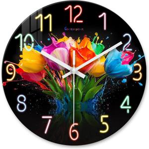 14 Inch Round Decorative Wall Clocks for Living Room Decor Flower Clock Battery Operated Silent Clock for Wall