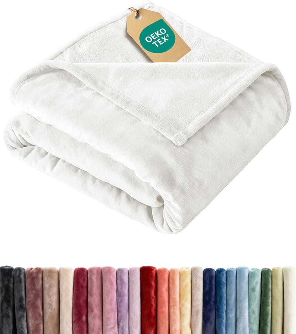 Ultra Soft Fleece Blanket Twin Size - Flannel Fleece Luxury Twin Blanket - Lightweight for Couch Bed Chair - Thick, Warm and Breathable - All Season Cozy Fuzzy, Anti-Static Microplush Bedding, White