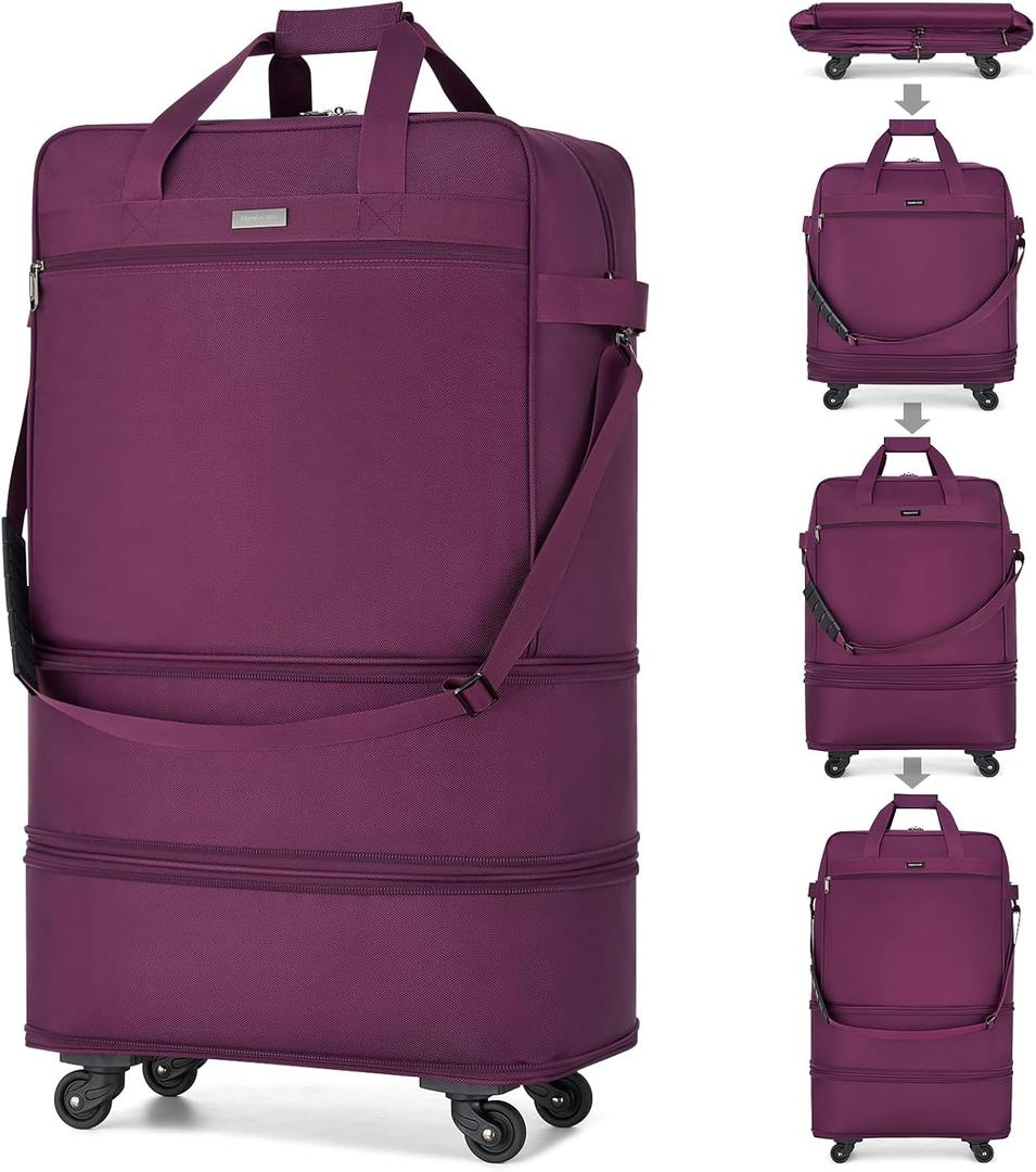 Hanke Suitcases with Wheels Expandable Foldable Luggage Bag Suitcase Collapsible Rolling Travel Bag Duffel Bag for Men Women Lightweight Suitcases without Telescoping Handle, Purple (Purple Upgrade Version)