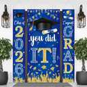 Blue and Gold Graduation Decorations 2026 Congrats Grad Hanging Banner You Did It Door Cover Class of 2026 Graduation Backdrop and Porch Sign Banner for High School College Grad Party Decor