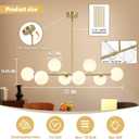 Linear Globe Chandelier, 8-Light Sputnik Chandeliers Gold Chandeliers for Dining Room Light Fixture 37" Electroplated Brass Chandelier Mid Century Linear Chandelier Milk White Glass Island Lights