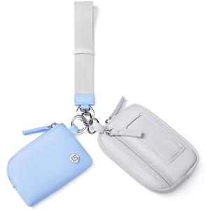POIUGOYA Nylon Wristlet Wallets, Dual Pouch Keychain Wristlet Wallet, RFID Small Wallet With Coin Pouch,ID Window For Travel