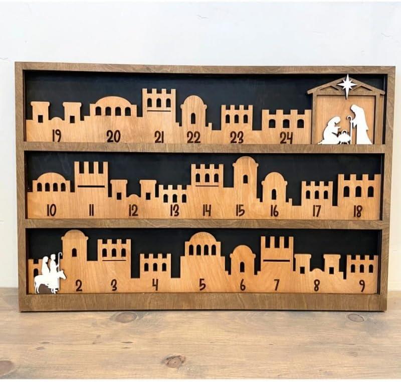 Nativity Scene Advent Calendar 2025-25 Days Movable Characters, Wooden Christmas Decorations & Ornaments, Religious Christian Gifts for Men Women