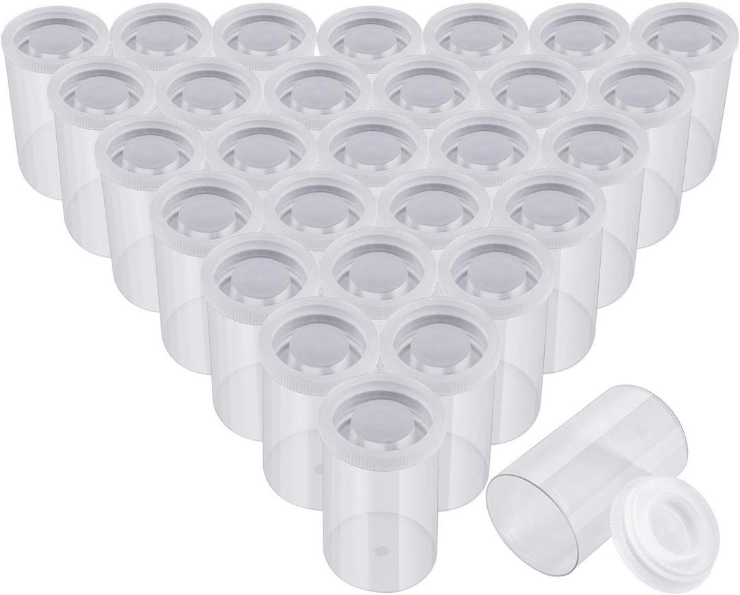 JOVITEC 30 Pieces Plastic Film Canister Holder, 35 mm Empty Camera Reel Containers, Storage Containers Case with Lids for Storing Small Accessories, Film, Keys, Coins, Art Beads (Transparent)