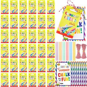 AmazingSpark 36 Sets 432 Count End of Year Gift for Student from Teacher Sidewalk Chalk Party Favors with Gift Card Colorful Mini Chalk Stick for Boy and Girl Kid School Student Office Summer Supplies