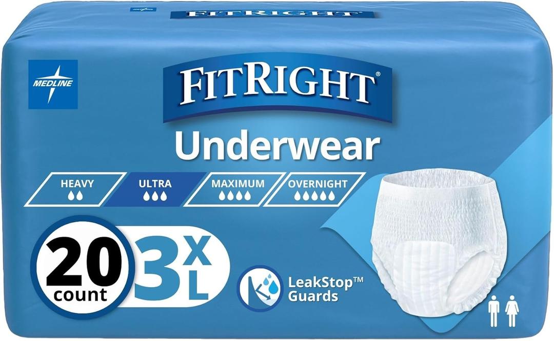 FitRight Adult Incontinence Underwear, Heavy Absorbency, 3X-Large, 75"-94" Waist (20 Count)
