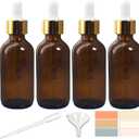 Zkupanx 4 Pack Amber Glass Dropper Bottles 2 oz, 60 ml Glass Bottles with Measured Dropper for Essential Oils, Liquids - Tincture Bottles, Leakproof Travel Small Bottle