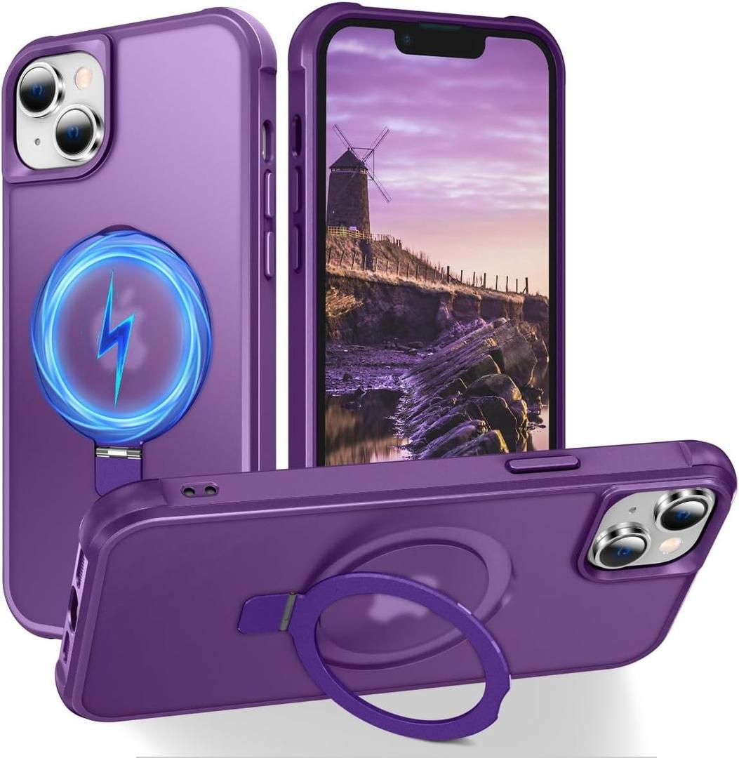 Hocase for iPhone 14/13 Case 6.1", with Magnetic Ring Stand [Compatible with MagSafe] [Military Grade Protection] Slim Shockproof Translucent Protective Phone Case - Purple