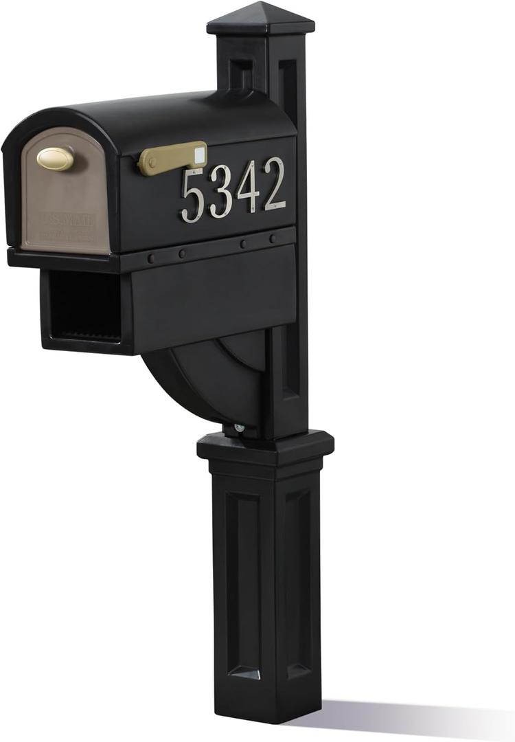 Step2 Mailmaster Hudson Mailbox, Magnetic Door, Large Newspaper Holder, Heavy-Duty, Weather Resistant, Post Mounting Hardware Kit Included, Black