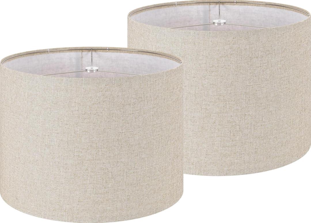 Oatmeal Linen Drum Lamp Shade Set of 2, 16x12IN Large Light Shades with Seamless-Overlap Tech for Floor Lamps & Table Lamps, Warm Diffused Light (Easy Assembly Required)