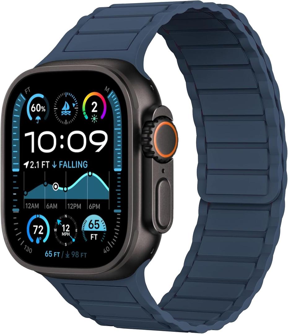 THWALK Magnetic Link Solo Loop Sport Silicone Bands Compatible with Apple Watch Ultra 3/2/1 49mm, Series 11/10 46/42mm, 9/8/7 45/41mm, SE 6/5/4 44/40mm, 3/2/1 42/38mm for Women Men (Abyss Blue)