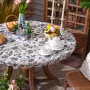 ARTABLE Round Fitted Tablecloth with Elastic Waterproof Oli Proof Table Cover Rustic Wipeable Table Protector for Home Picnic Outdoor (Black Flower, 48 Inch Round)