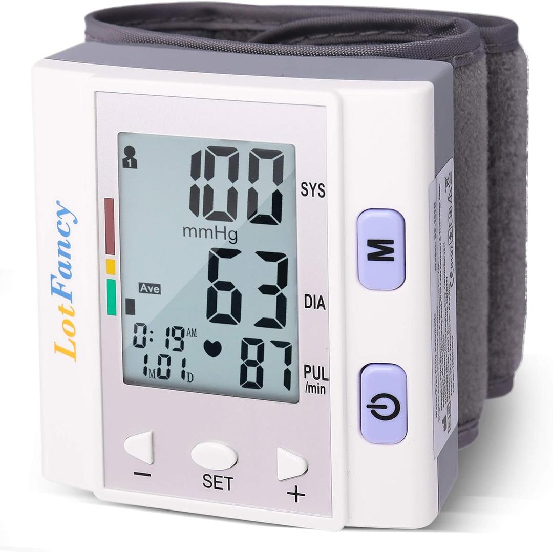 LotFancy Wrist Blood Pressure Monitor for Home Use, BP Cuff, Automatic Digital Blood Pressure Machine, BP Monitor, (5.3-8.5), 4 Users, 120 Memory, with Large Screen