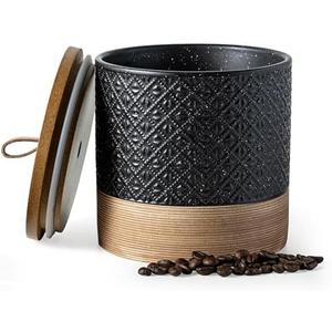 Miamolo Coffee Storage Containers with Lids, Ceramic Coffee Container Kitchen Jars with Airtight Lid for Candy Spice Sugar Tea Bag, Decorative Kitchen Canisters for Countertop, Black & 42 fl.oz