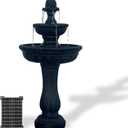 XBrand 39" 2-Tier Outdoor Freestanding Solar Water Fountain - Classic Design, Black Resin Bird Bath with Pump - Ideal for Yard, Lawn and Garden, Porch Dcor