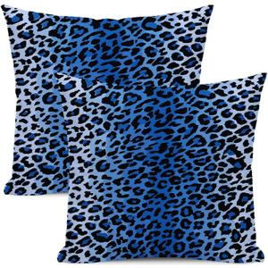 AEIOAE Navy Blue Leopard Print Pillow Covers 18x18 Inch 2 Pcs,Cheetah Print Decorative Throw Pillows,Animal Wildlife Farmhouse Indoor Outdoor Decor Pillowcase Cushion Cover for Home Couch Sofa Bed