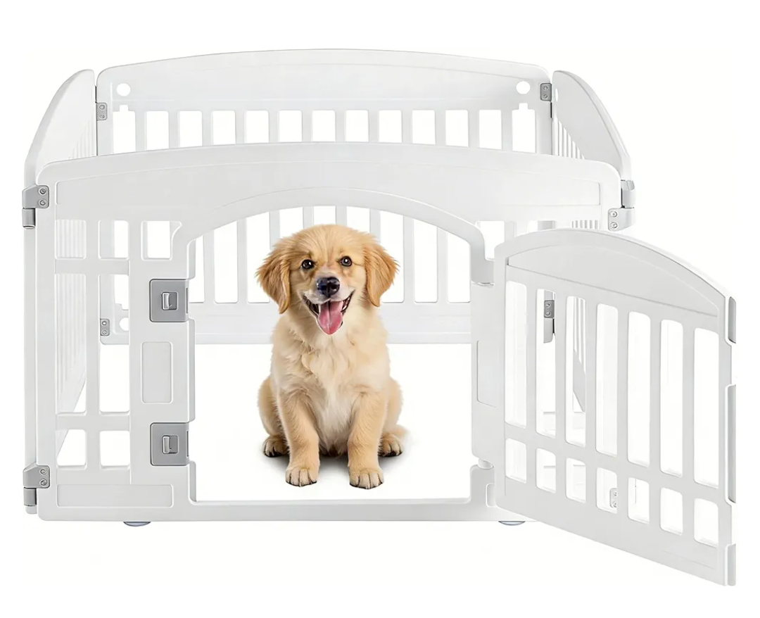SMUG Dog Playpen 4Panel 24 Inch Safe Secure Indoor Outdoor Pet Fence, Folding Portable 35 x 35 x 24IN, Ideal for Small to Medium Dogs Easy to Clean (White)