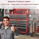 12 Pack of Magnetic Toolbox Labels, 3D-Printed Tool Box Labels, General Tool Box Organize Accessories, Reusable Tags for Steel Toolboxes, Carts, Drawers, and Cabinets(Black)