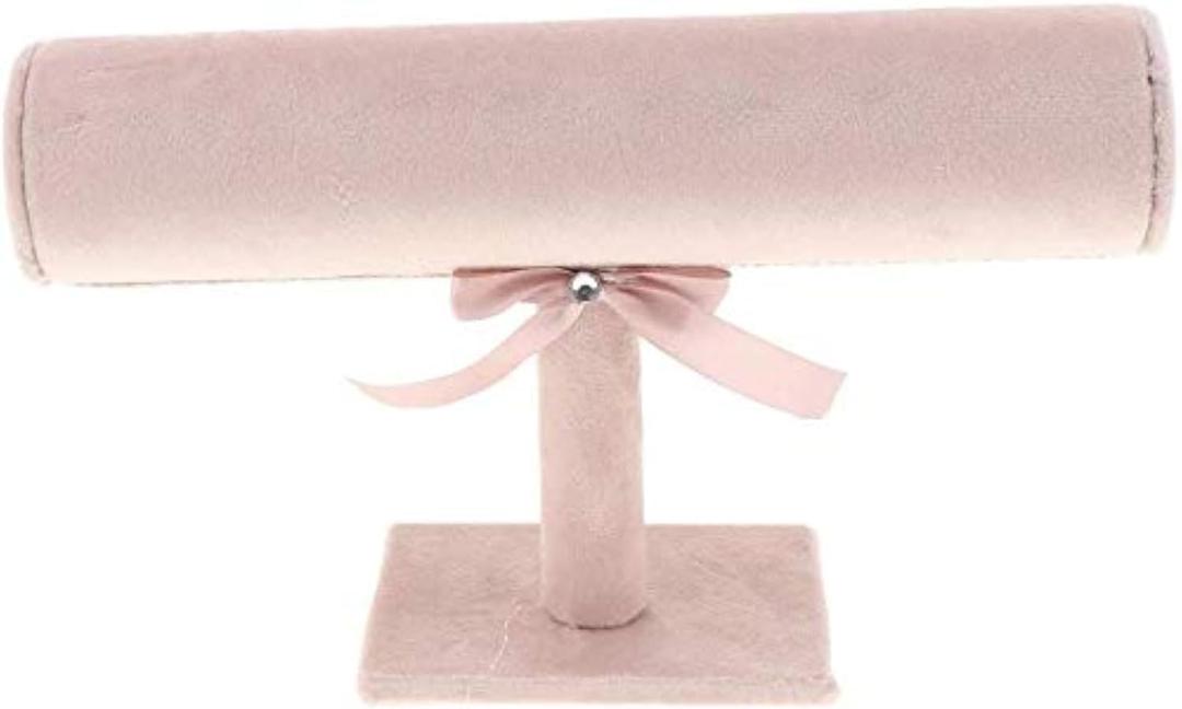 Jewellery Display Holder T Bar Velvet Black Jewellery Display Stand Showcase Organizer for Bracelets, Watches, Necklaces, Decorative Chains - Pink