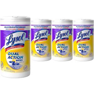 Lysol Dual Action Disinfectant Wipes, Multi-Surface Antibacterial Scrubbing Wipes, Dorm Room Essentials, Citrus Scent, 75ct (Pack of 4)