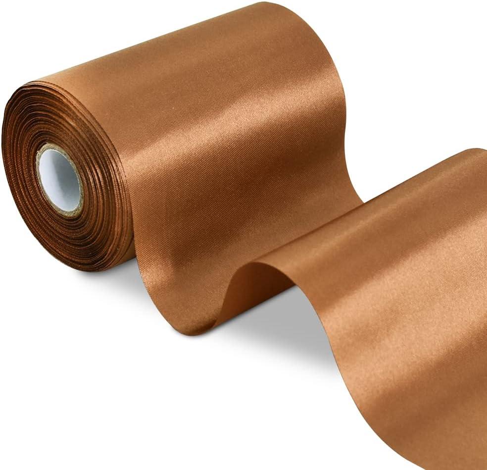 TONIFUL 4 Inch Wide Coffee Brown Solid Satin Ribbon 22yd Fabric Large Ribbon for Cutting Ceremony Grand Opening Chair Sashes Table Hair Car Bows Floral Craft Sewing Wrapping Wedding Party Decoration