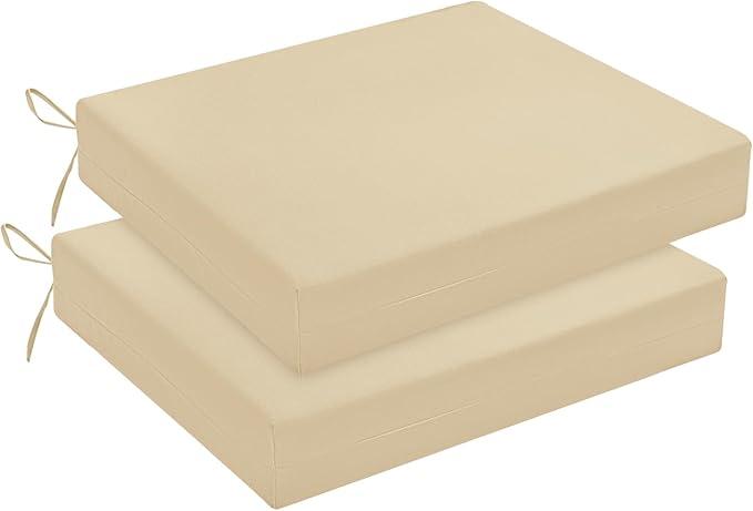 downluxe Outdoor Chair Cushions Set of 2 for Patio Furniture, Water-Resistant Square Corner Patio Chair Cushions with Ties, High Density Foam Outdoor Seat Cushion, 17" X 16" X 2.5", Beige