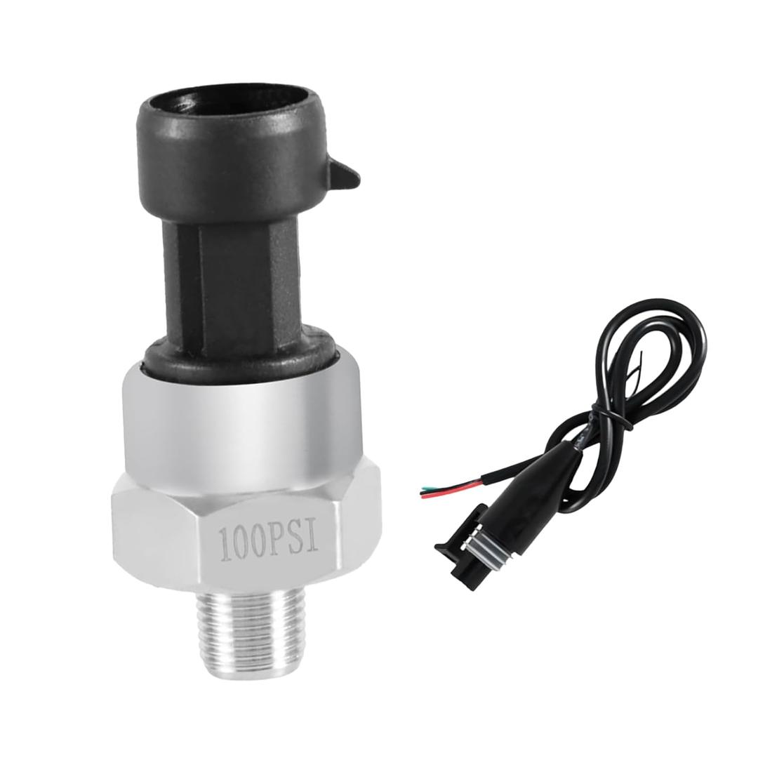 100 PSI Fuel Pressure Sensor, Oil Fuel Pressure Transducer Sender with 1/8"-27 NPT Thread and Harness Kit, Compatible with Fuel, Oil, Air, Water  316 Stainless Steel Pressure Sensor Switch 0-100 PSI