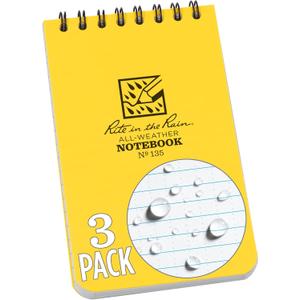 Rite in the Rain Weatherproof Top Spiral Notebook, 3" x 5", Yellow Cover, Universal Pattern, 3 Pack (No. 135-3X)