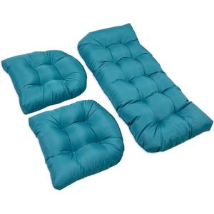 Wicker Chair Cushions, 3 Pieces Indoor Outdoor All Weather Waterproof Tufted Wicker Chair Cushions, 1 Loveseat and 2 U-Shape Cushions for Patio Furniture,Sky Blue