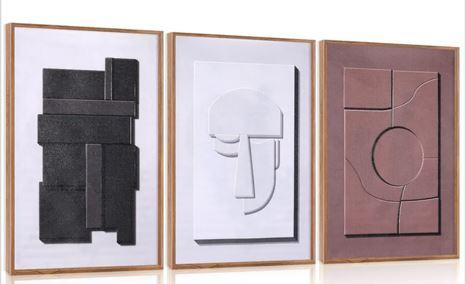 Aurlan Neutral Abstract Polygon Framed Wall Art(16"x24"), 3 PCS Minimalist Black Beige Brown 3D Textured Canvas Artwork, Large Modern Geometric Illustration Art Wall Decor for Office Living Room Bedroom