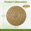 Colingmill 40 Pcs Round Rattan Placemats Bulk, 13 Inch Woven Placemats Natural Straw Hand Woven Farmhouse Boho Round Table Mats for Wedding Bridal Shower Home Dining Dinner Party Decoration
