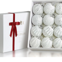 White and Silver Rustic Christmas Ball Ornaments, 3.15 inches Vintage Christmas Tree Decorations, 12 PCS Large Shatterproof Neutral Farmhouse Luxury Ornaments for Xmas Tree, Home Decor