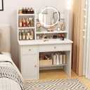 MONGMON Dressing Table,Makeup Table with Drawers, Vanity Desk with Mirror and led Lights,3 Lighting Mode,Makeup Vanity Desk,Multifunctional Makeup Writing Desk for Bedroom (White), 68742, 31.5 inches x 13.39 inches x 49.21 inches