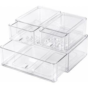 Brizphex Pull Out Cabinet Organizer for Medicine, 2 Tier Clear Medicine Bottle Organizer for Cabinet with 3 Drawers, First Aid, Adults & Kids Medicine Storage