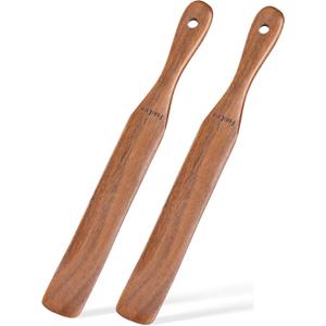 2 Pack Wooden Spurtle for Sourdough Starter, Mixing, Reaching Bottom of Jar, Dough Whisk, Long Handle Jar Spatula, Spurtles Kitchen Tools Teak Wood Kitchen Utensils kit for Baking, Cooking