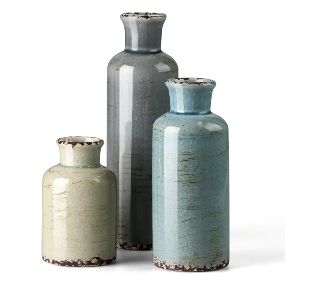 CwlwGO- Ceramic Vase Set of 3, Small Flower Vases for Home Decoration, Modern Farmhouse Decor, Living Room Kitchen Table Centerpieces, Shelf, Mantel, Fireplace and Entrance Decorations-Multicolor