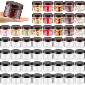 Mifoci 50 Pcs 9.5oz Clear Plastic Jars Containers Wide Mouth Food Storage Jar for Kitchen Dry Food Butter Honey Cosmetics Cream, Black and Brown (3.35''l x 2.56''h)