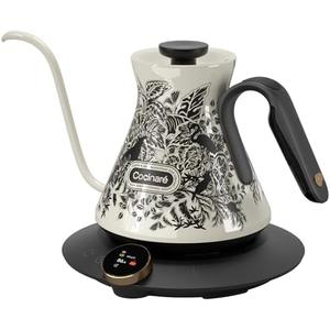 Cocinare Electric Gooseneck Kettle with Color-Changing Design, ±0.5℉ Temperature Control for Pour-over Coffee & Tea, Stainless Steel Interior, Quick Heating for Boiling Water (Jungle) (Vintage White)