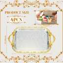4 Pcs Silver Serving Tray with Handles Elegant Victoria Floral Engraved Metal Platters Large Decorative Trays for Buffet,Wedding Party, Jewelry Display, Service(Vintage,Slive and Gold)