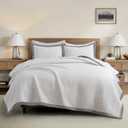 Bonlino White Quilt Set Oversized King Size - Farmhouse Soft Striped Stitch Bedding Bedspread Coverlet Summer Lightweight Quilt Bed Sets with 2 Pillow Shams for Home All Season with Grey Border