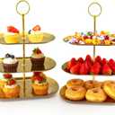 2PCS 3 Tiers Stainless Steel Cupcake Stand 3 Tiers Fruit Tray Dessert Plate Dessert Stand for Party Cupcake Display Tower for Birthday Wedding Afternoon Tea (Gold)