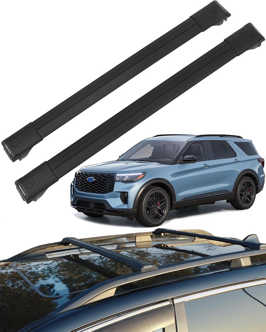 Ultra-Quiet Low-Profile Roof Rack Cross Bars for Ford Explorer 2020-2026 | FelicValo 300lbs All-Metal Heavy Duty Crossbars, Aluminum Roof Rails, Lock-Free Design