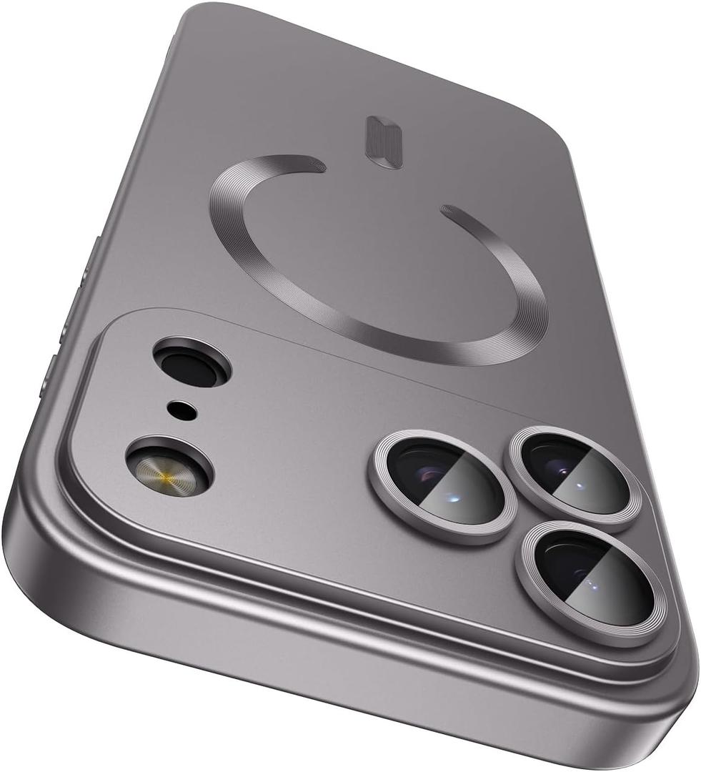 Magnetic for iPhone 17 Pro Max Case, Compatible with MagSafe, Built-in Camera Lens Protector, Slim Thin Soft Silicone Bumper Shockproof Metallic Luster Phone Case, Gray