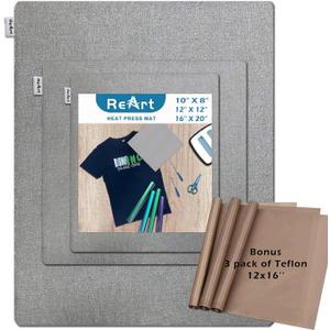 ReArt 3 Pcs Heat Press Mat 10" x 8" / 12" x 12" / 16" x 20" with 3 Pcs Teflon 12" x 16" for Cricut Easypress Both Sides Applicable - Cricket Craft Vinyl Ironing Insulation Transfer Heating Mats