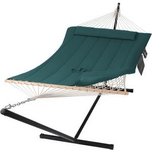 SUNCREAT Hammocks Two Person Hammock with 12ft Stand Included, Max 475lbs Capacity, Heavy Duty Free Standing Hammock, Dark Green